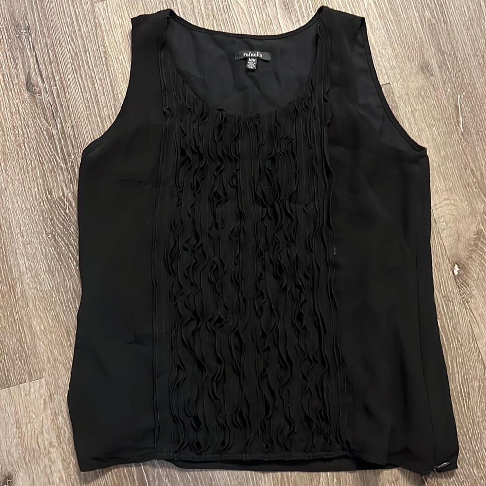 RAFAELLA Black Ruffled Front Sleeveless Blouse size medium